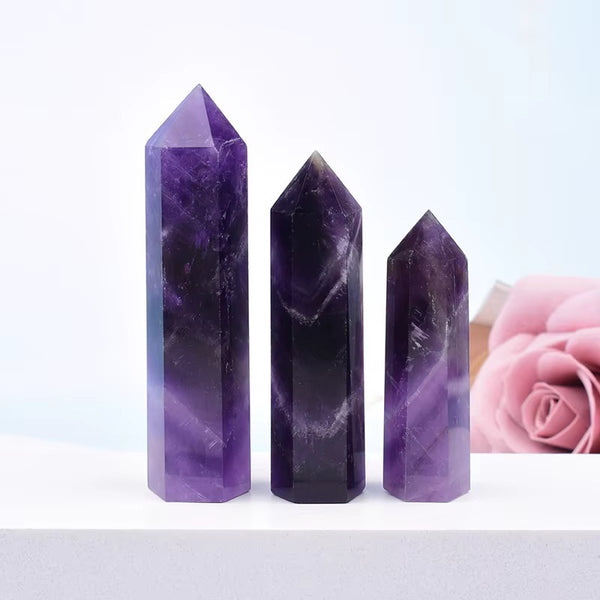 Paarse amethist edelsteen punt van 6 cm voor meditatie en spirituele energie