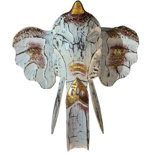 Balinese olifantenkop wit met goud aan de muur