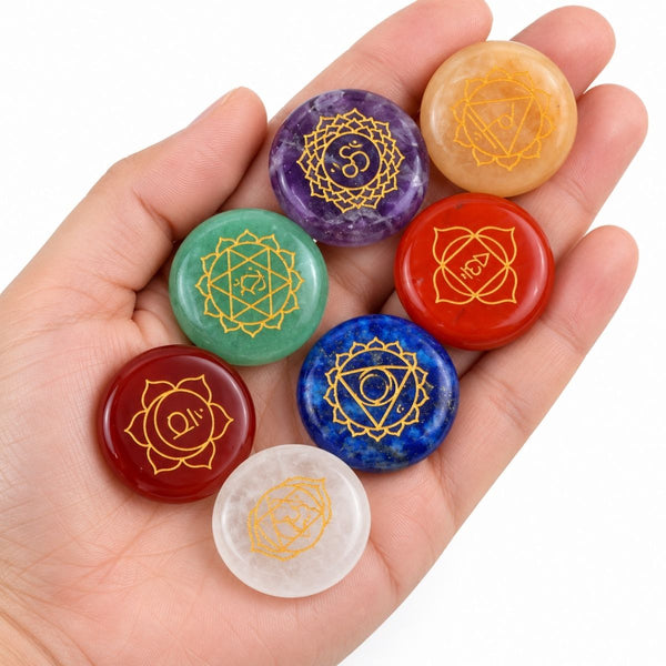 Set van 7 chakra stenen in verschillende kleuren
