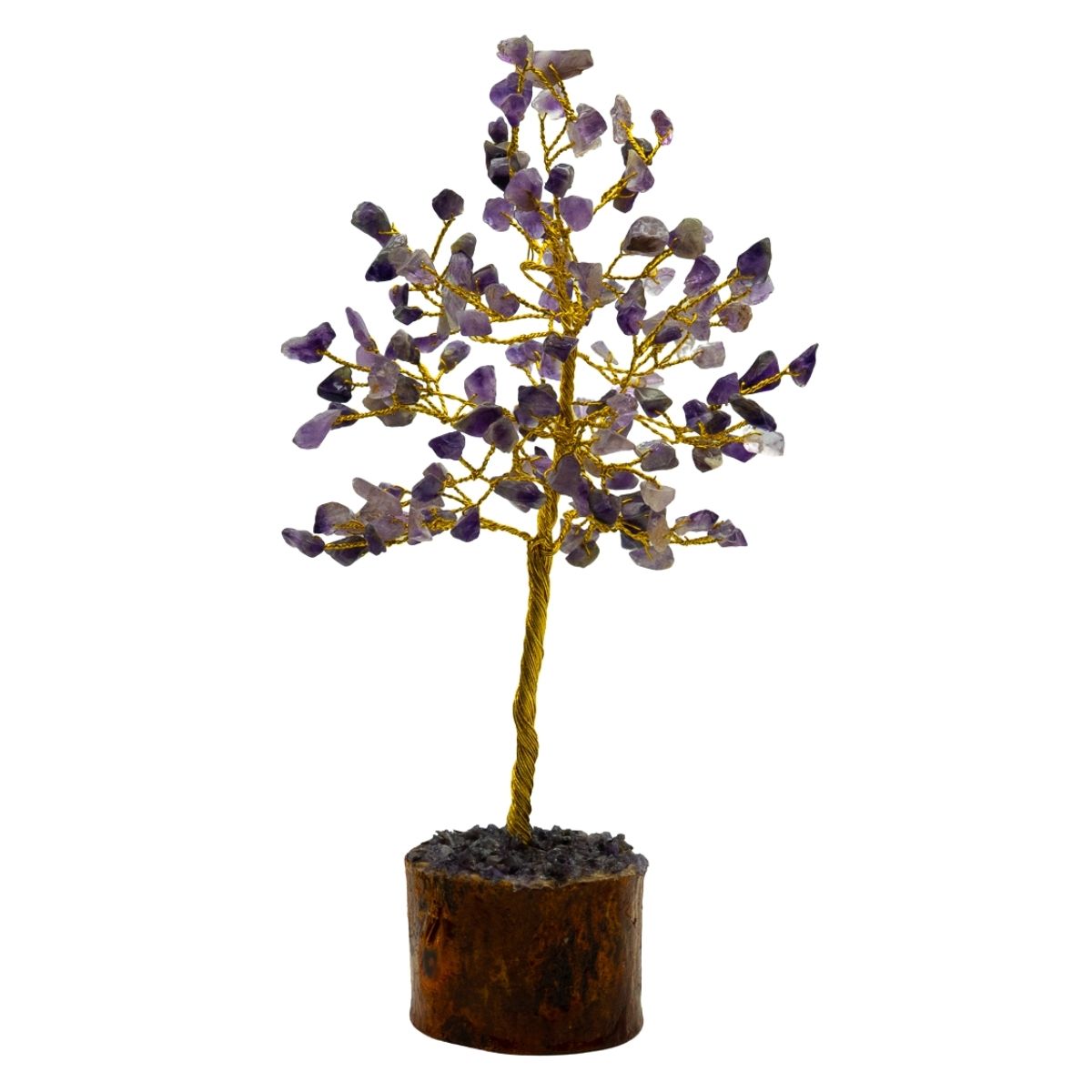 Amethist edelsteenboom van 18 cm hoog met handgevormde takken en kristalsteentjes