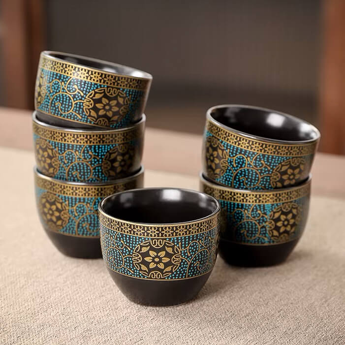 Stijlvolle Kungfu theeset met blauwe en gouden accenten