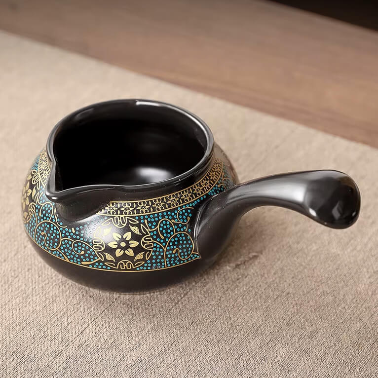 Keramisch theeservies met theepot en zes bijpassende kopjes
