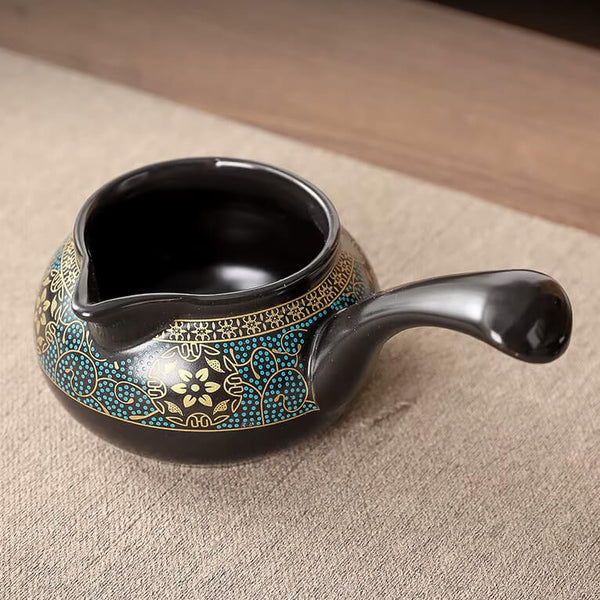 Keramisch theeservies met theepot en zes bijpassende kopjes