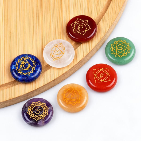 Set van 7 chakra stenen in verschillende kleuren
