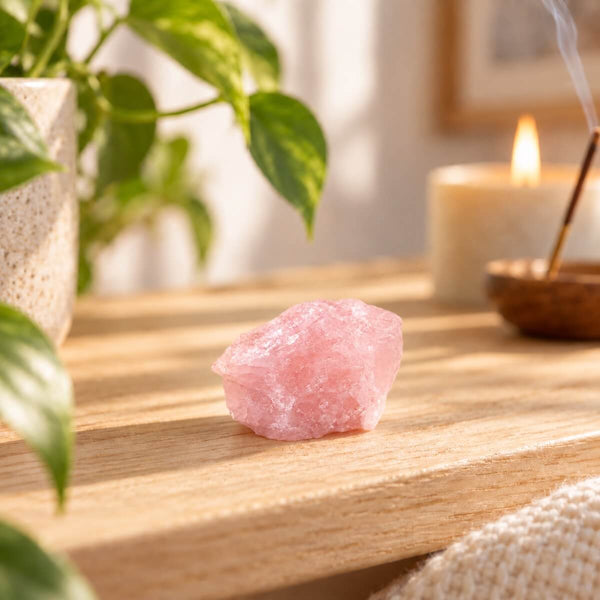 Losse ruwe rozenkwarts steen voor meditatie en spiritueel gebruik