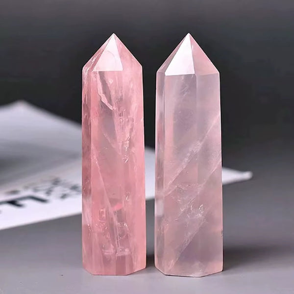 Natuurlijke rozenkwarts kristalpunt van 6 cm voor decoratie en energetische balans