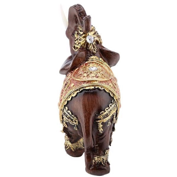 Feng shui olifant beeldje bruin met gouden details van 10 cm