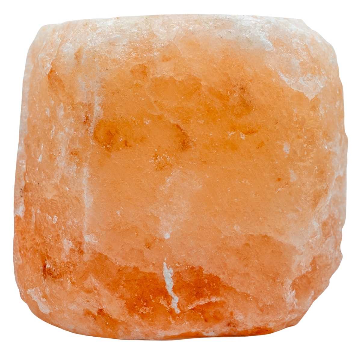 Himalaya zout theelichthouder met warm roze gloed